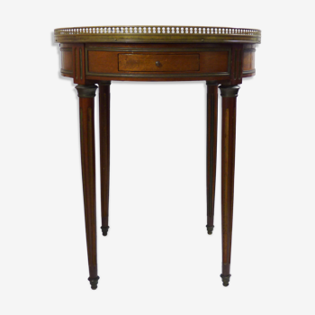 Guéridon circulaire table bouillotte en acajou et marbre blanc style Louis XVI