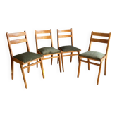 Lot de 4 chaises vintage en bois et velours côtelé – années 50/60