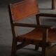 Pair of Spanish brutalist armchairs from the 1960s, wood and leather.