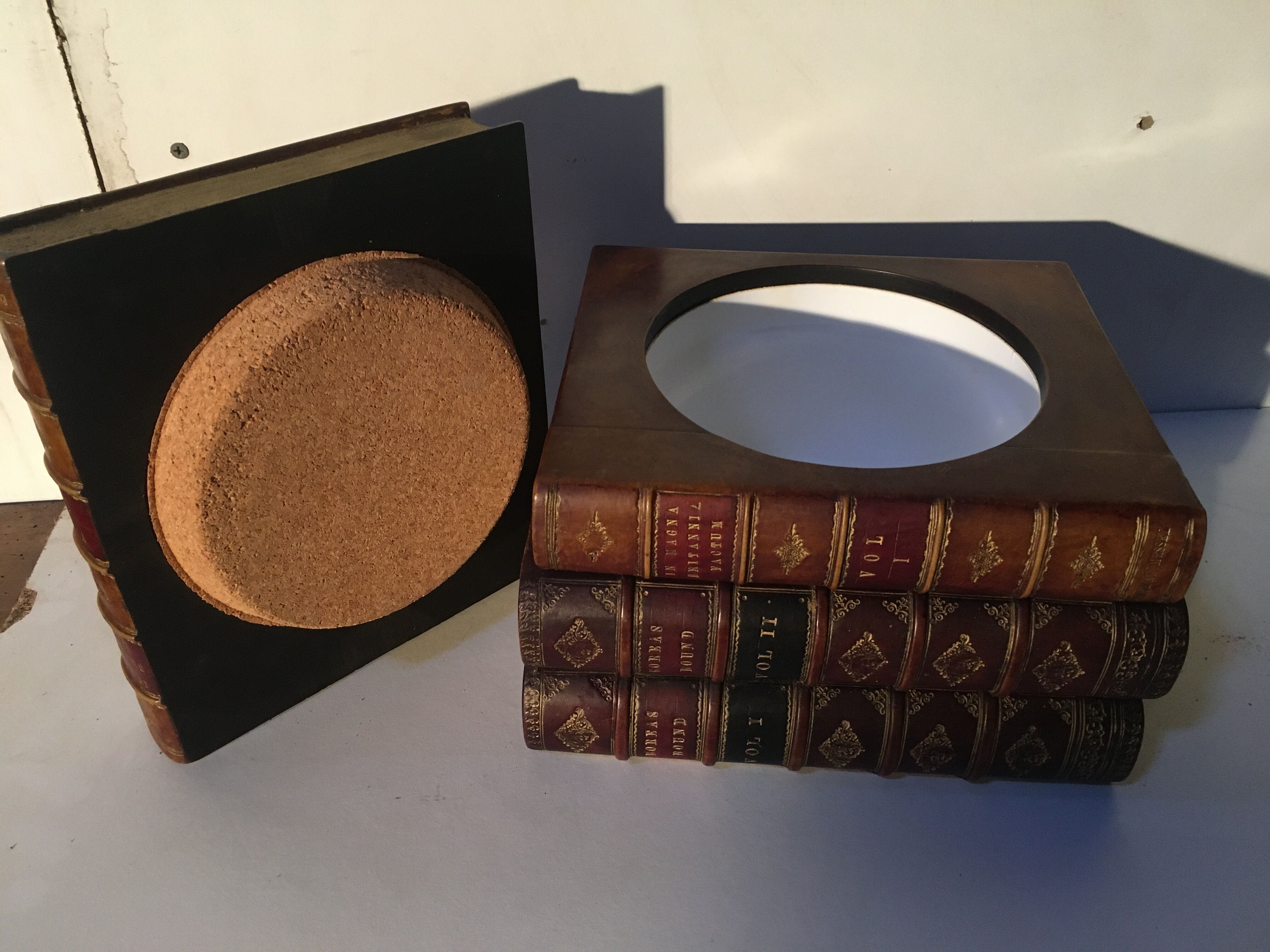 Stacked book ice bucket made of wood and leather