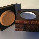 Stacked book ice bucket made of wood and leather