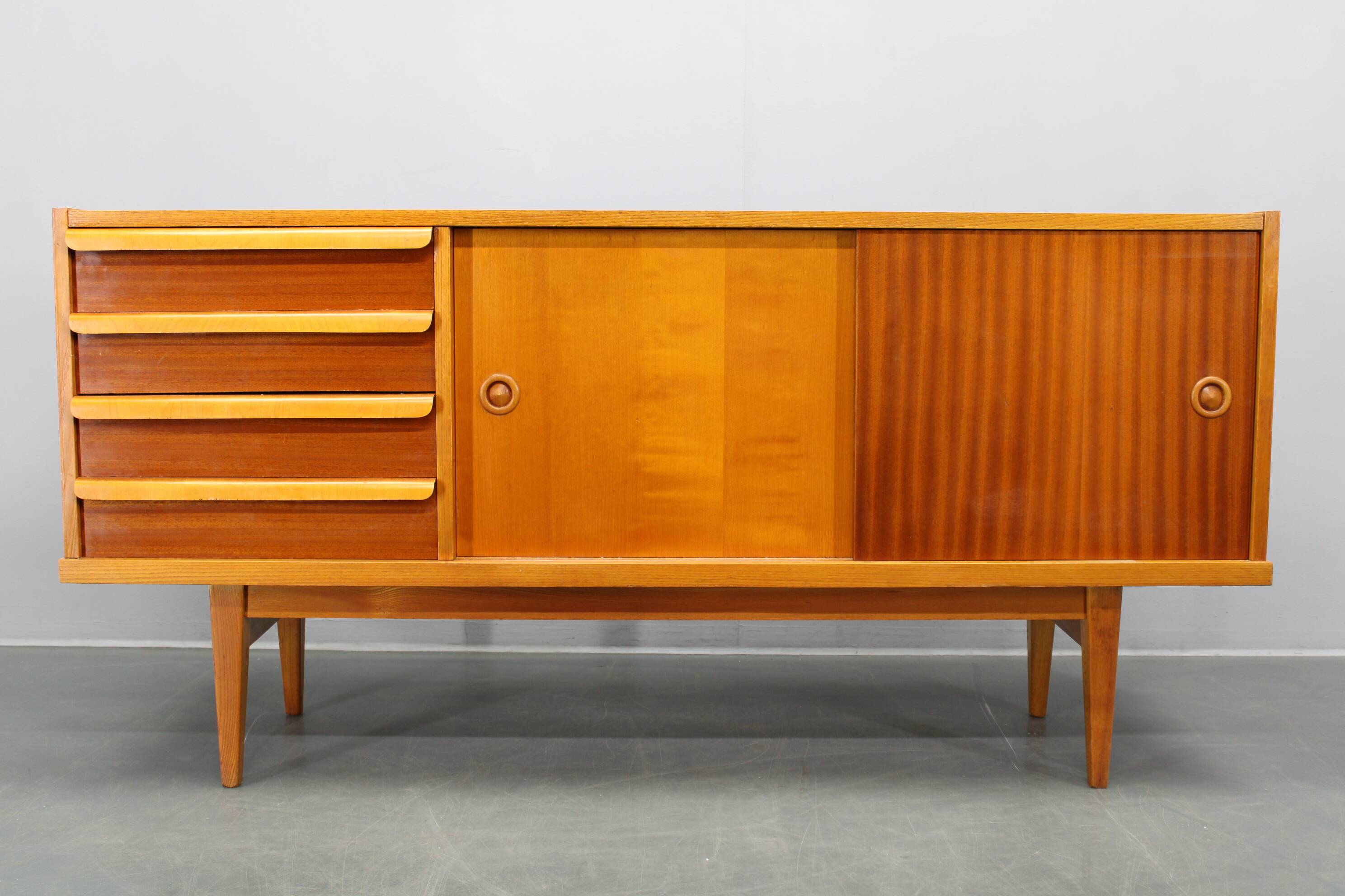 Mid-century teak and maple sideboard, Czechoslovakia, 1960s