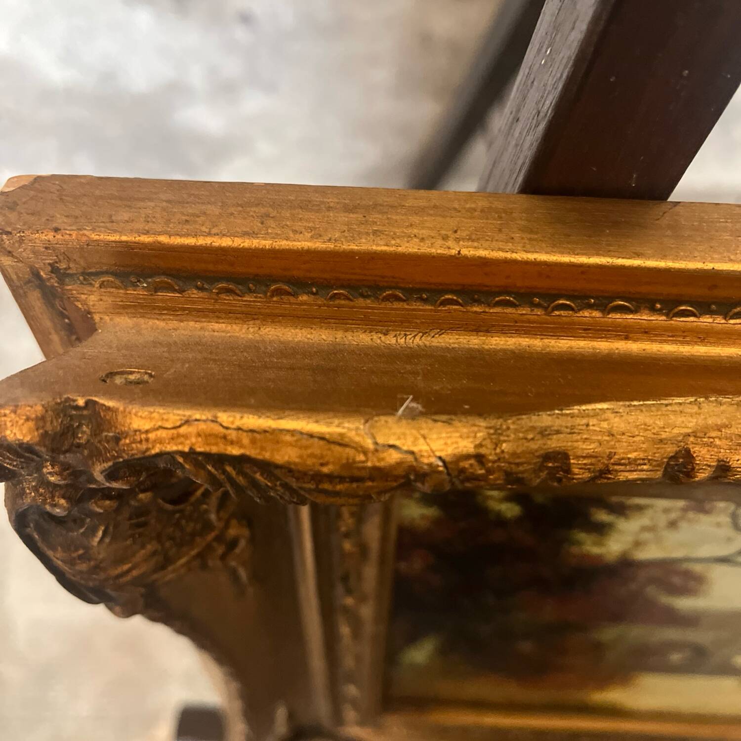 Golden wooden frame inspired by oil painting bridge