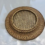 Set of 6 rattan and cane trays, 1970