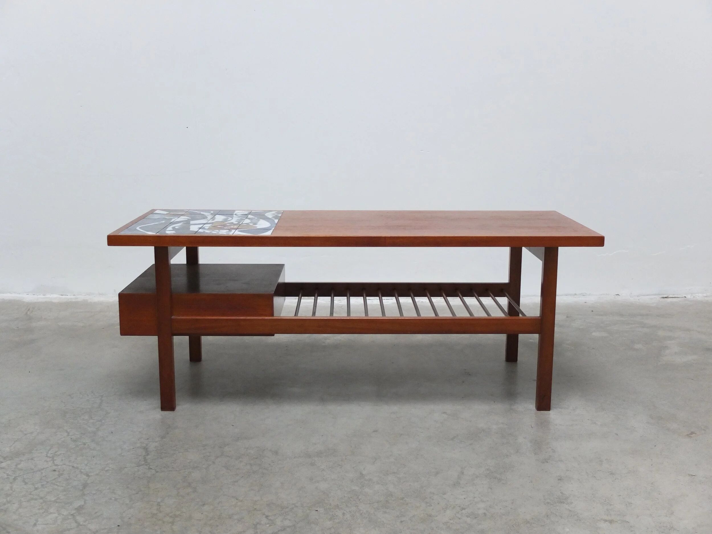 Walnut coffee table with ceramic tile by Jos De Mey for Van Den Berghe-Pauvers, 1960s