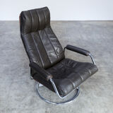 70s leather lounge fauteuil swivel chair set/2