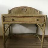 Desk, rattan and vintage wicker