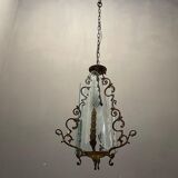Italian art deco bronze and etched glass pendant lamp