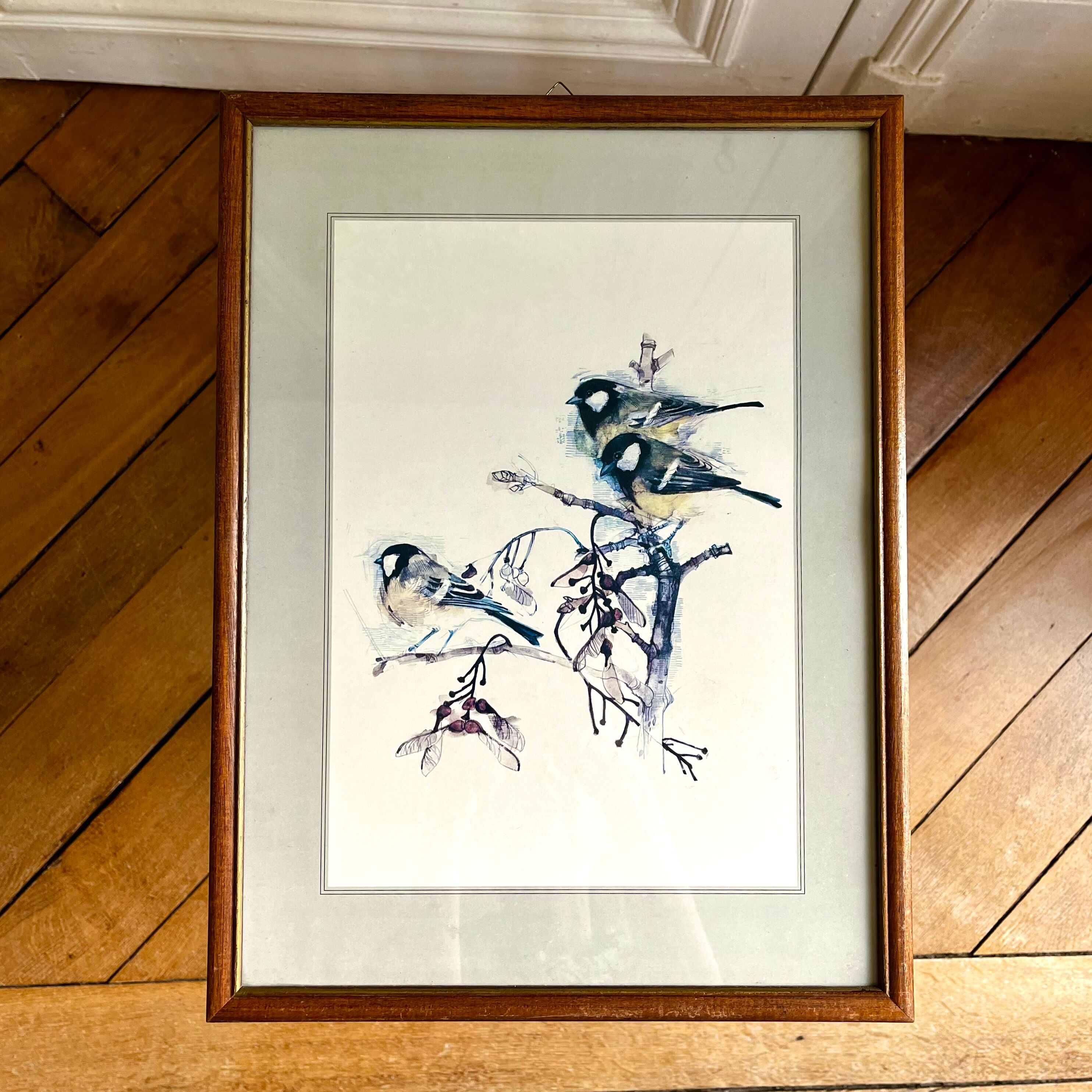 Frame birds three chickadees