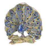 Faience bouquet holder from Desvres in the shape of a peacock.