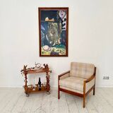 Mid-Century Bar Cart in Brown Burl, Plywood and Root Wood, 1960s