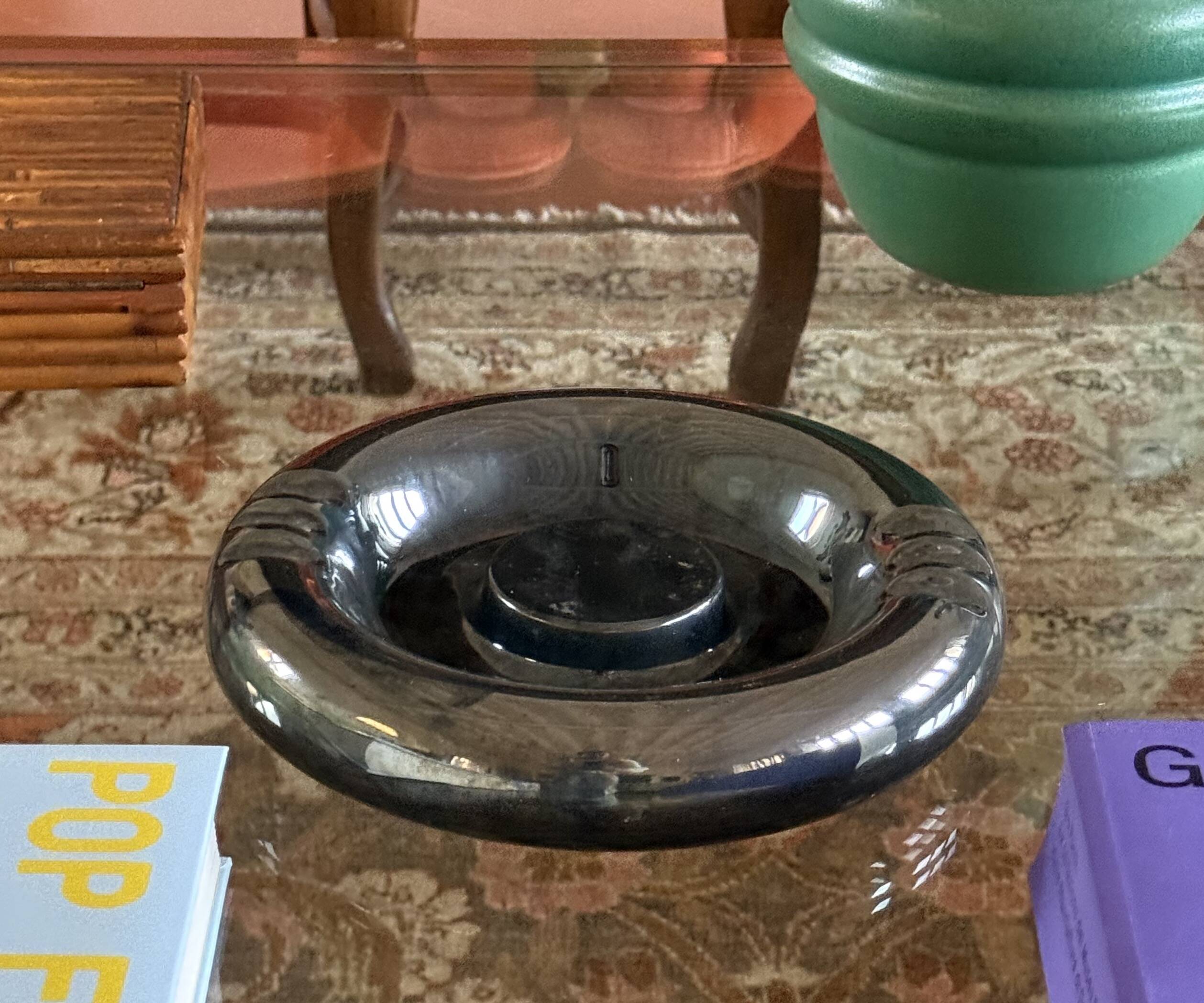 Space age blue iridescent ceramic ashtray / vide poche, Italy 1970s