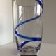 Grand vase en verre cristal épais design moderniste liseré cobalt