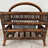 Rattan and wood magazine rack - VINTAGE (1970)