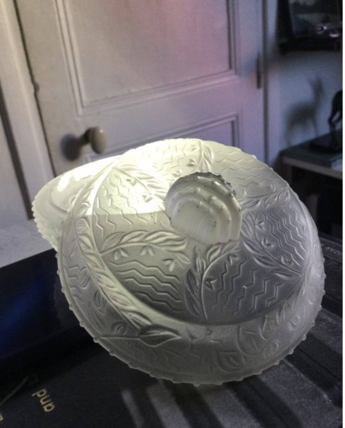 Art Deco Molded Glass Candy Box / Powder Box - Floral