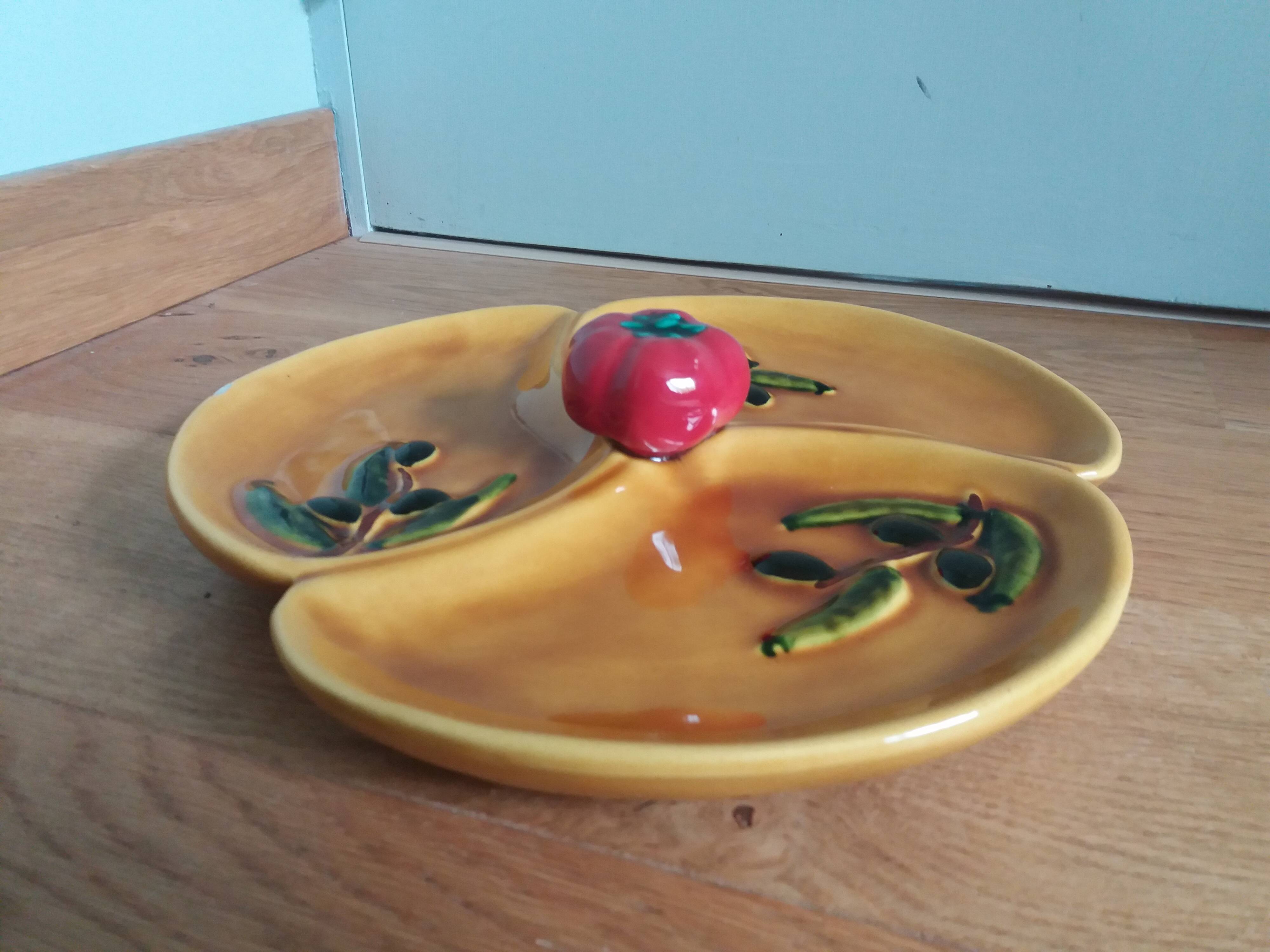 Aperitif serving dish in slip stamped Vallauris