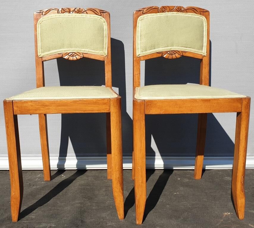 Pair of chairs Art Deco apple green fabric