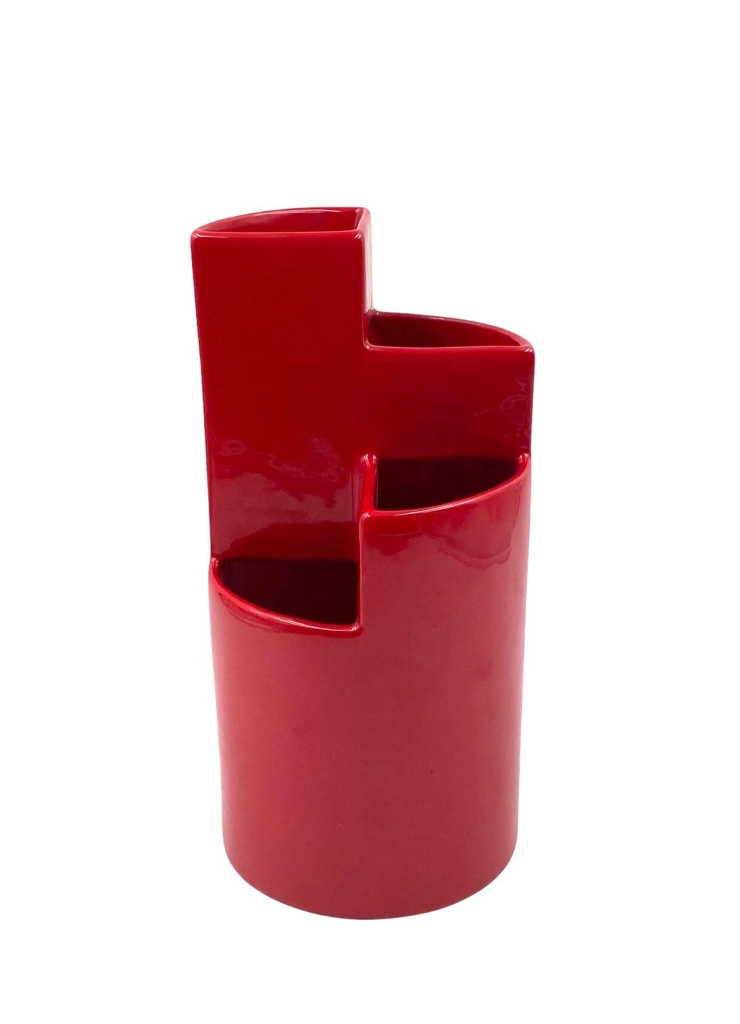 Franco Bettonica, red ceramic vase mod. fb1, Gabbianelli Italy ca. 1970