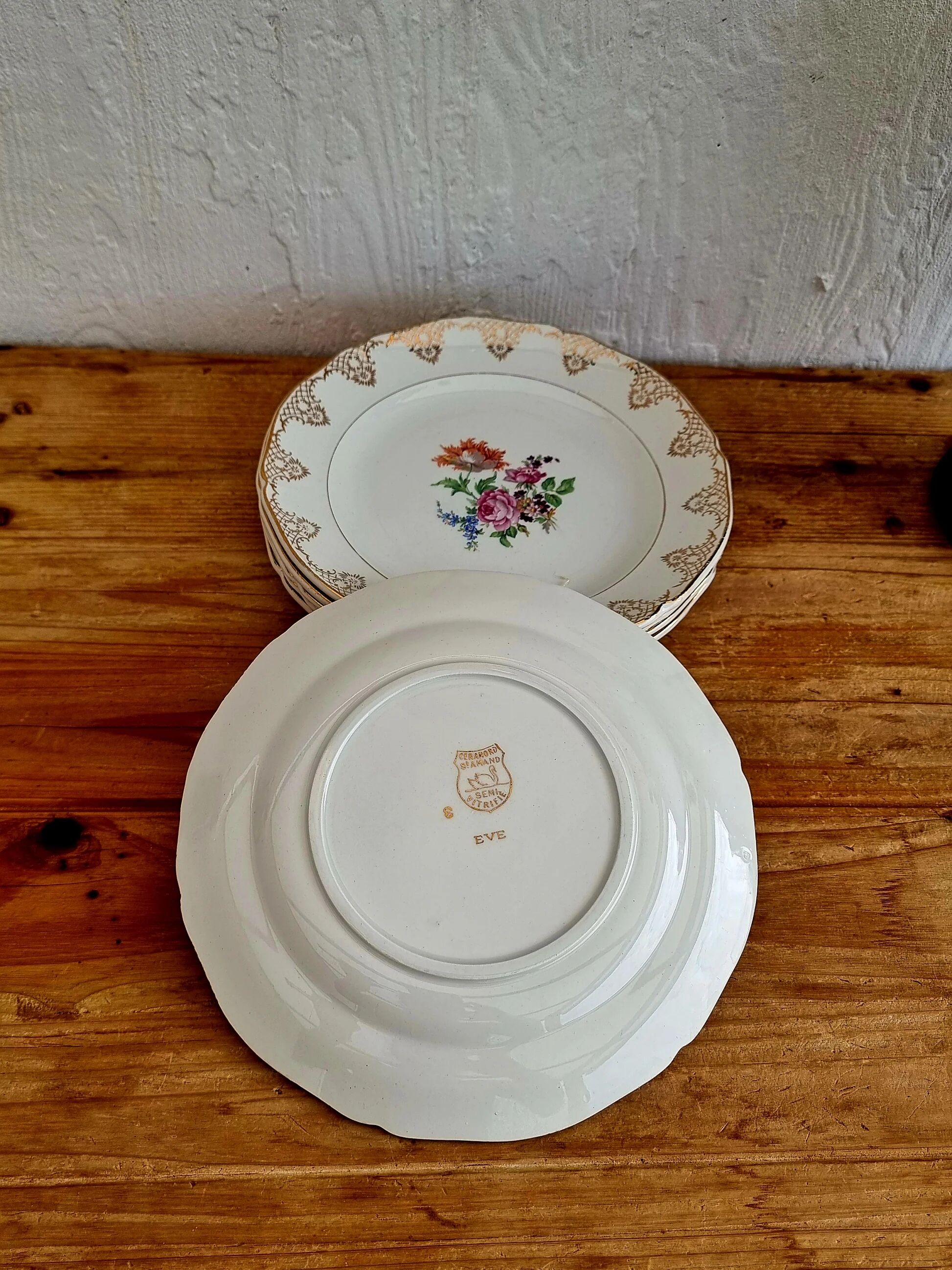 Set of 6 flat plates Saint Amand Céranord model Eve