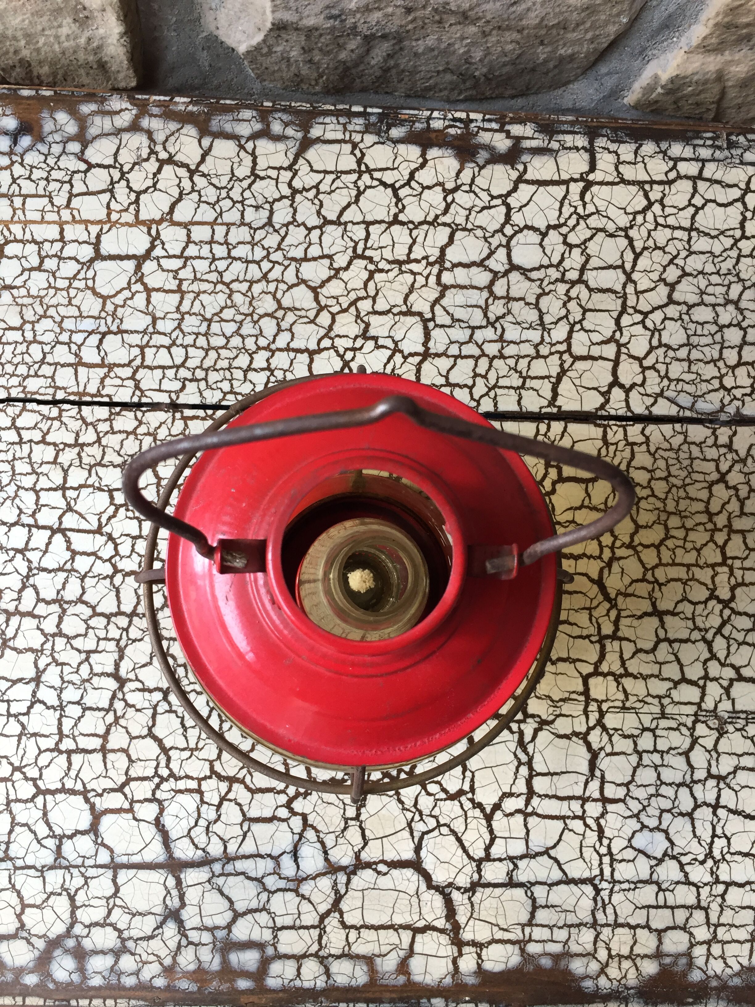 Vintage round glass and metal storm lamp