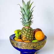 Art Deco French ceramic centerpiece bowl, hand-painted cobalt blue & gold, 20th century
