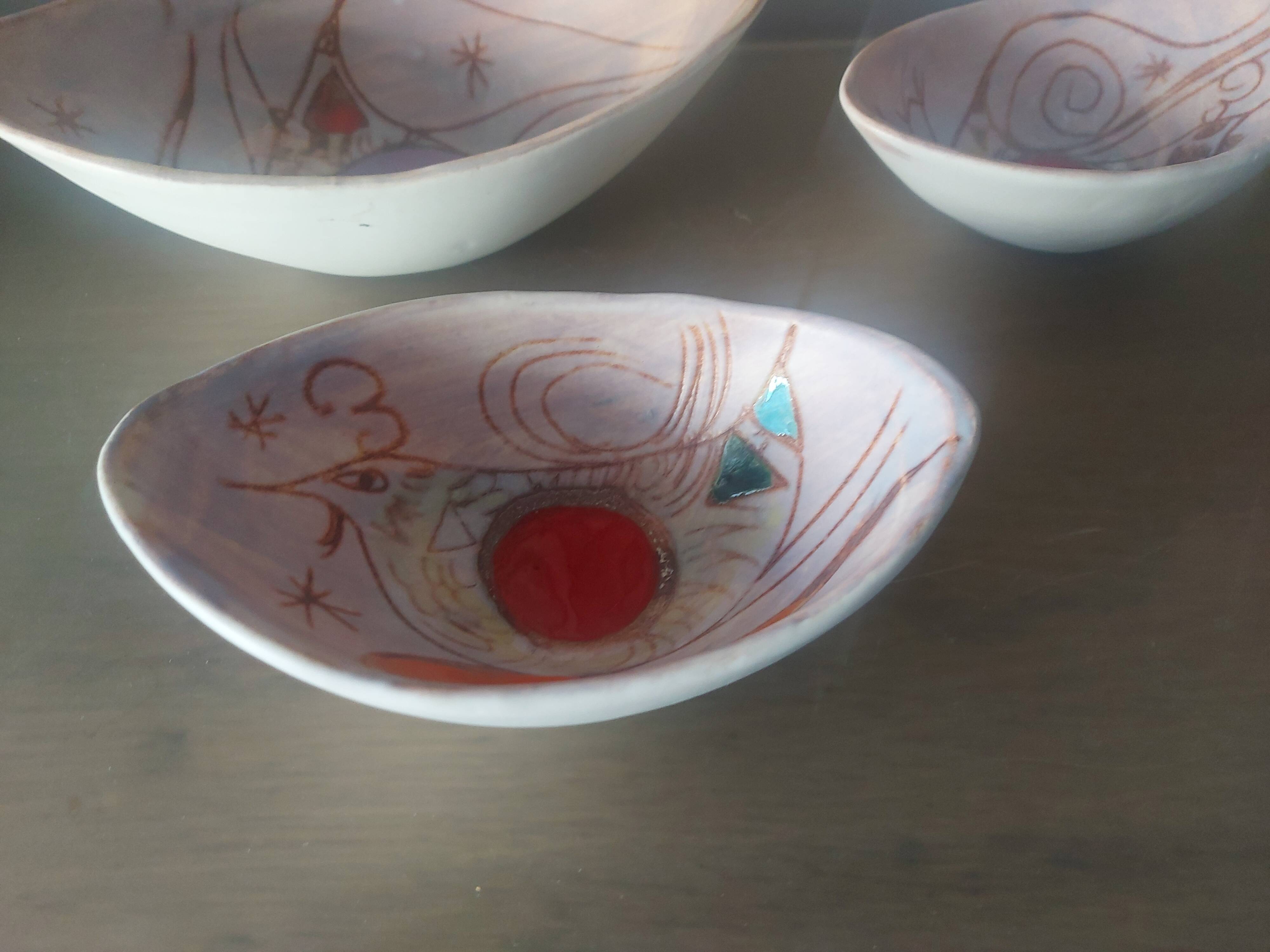 3 dishes, ceramic ramekins the Parisian bird décor