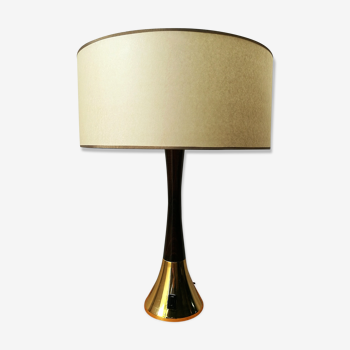 Lampe années 60 bois foncé et doré