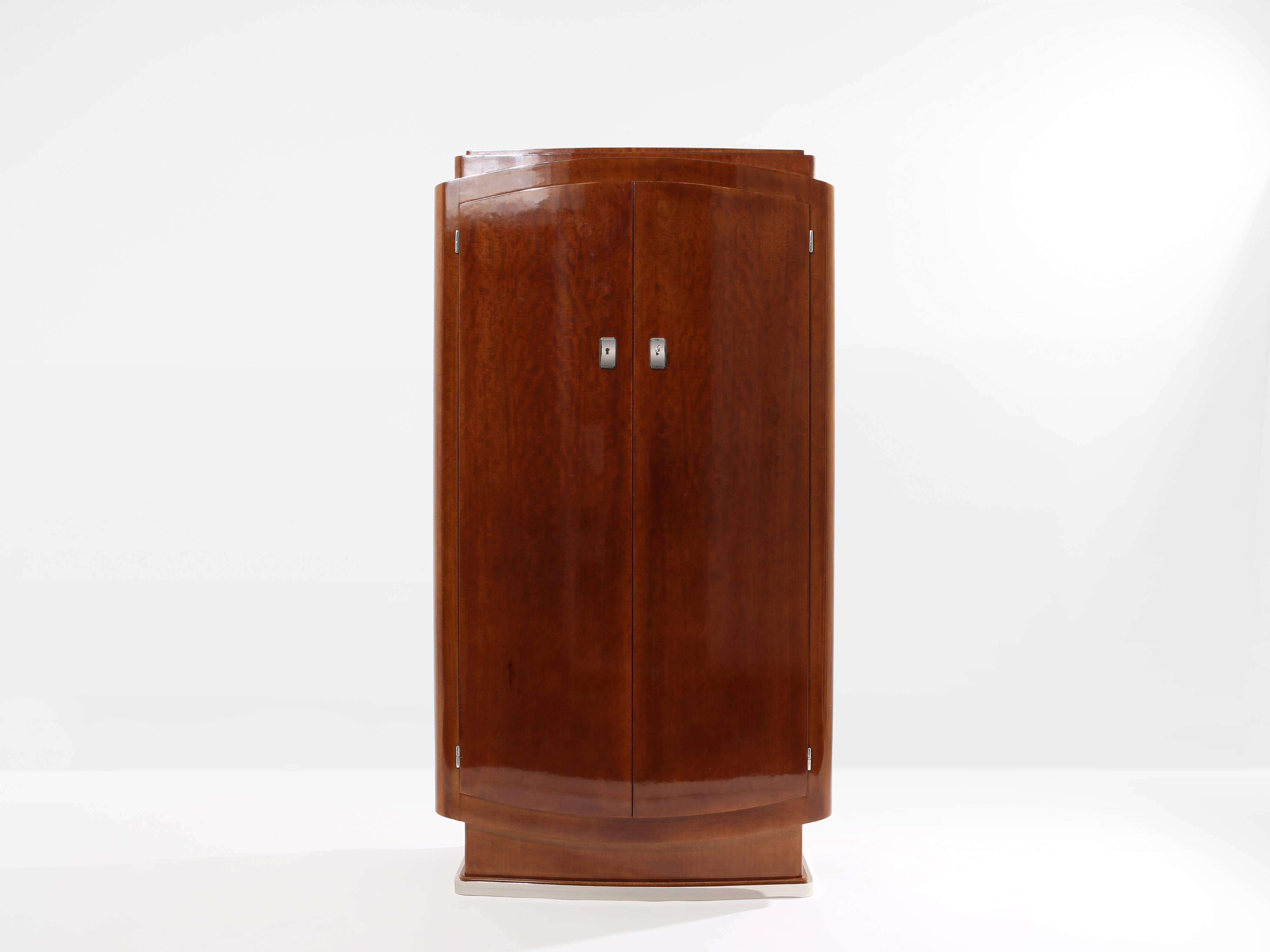 Jules Leleu cabinet in flame mahogany and nickel metal 1930