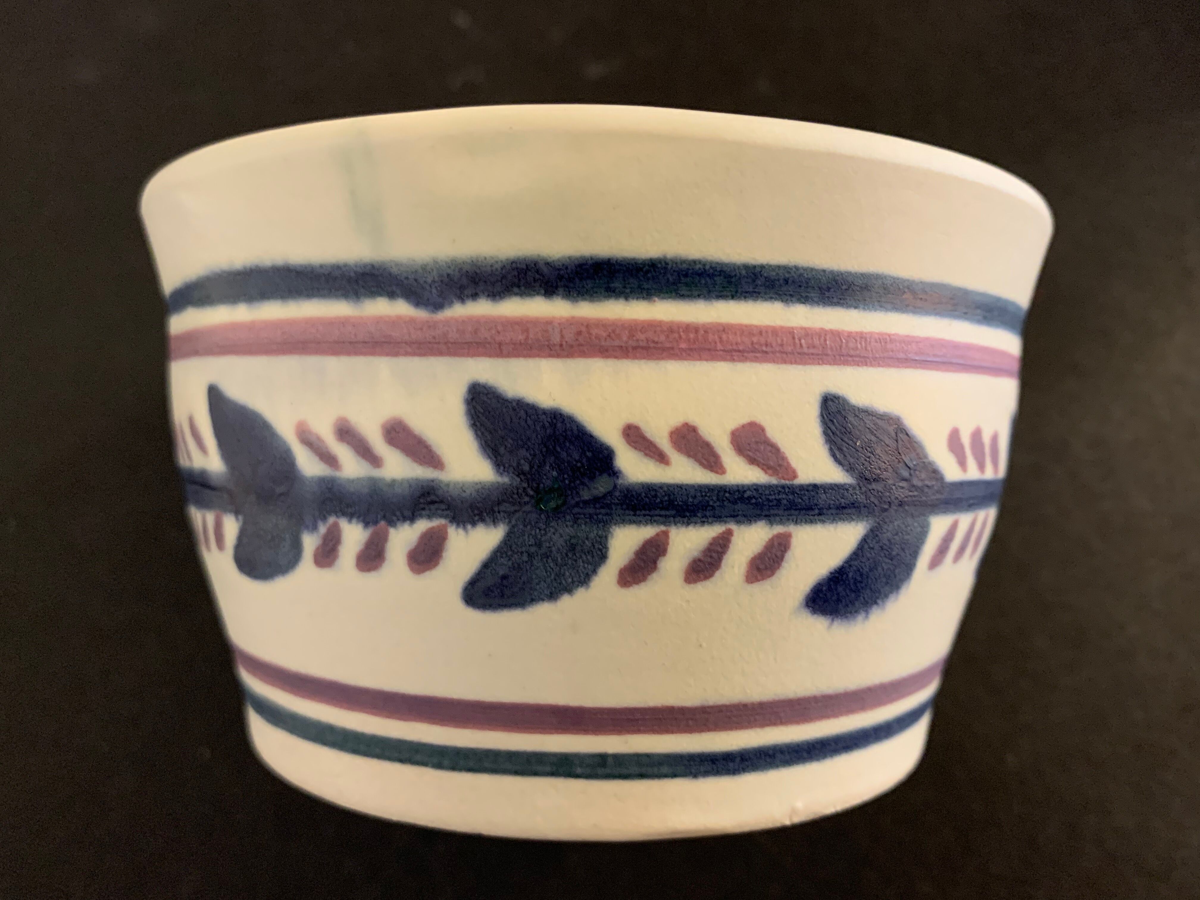 Pair of ceramic cups including a mustache cup for gentleman