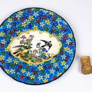 Longwy plate, early 20th century – Cloisonné enamels decorated with birds and flowers