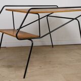 Vintage side coffee table in black lacquered metal and oak, 1950