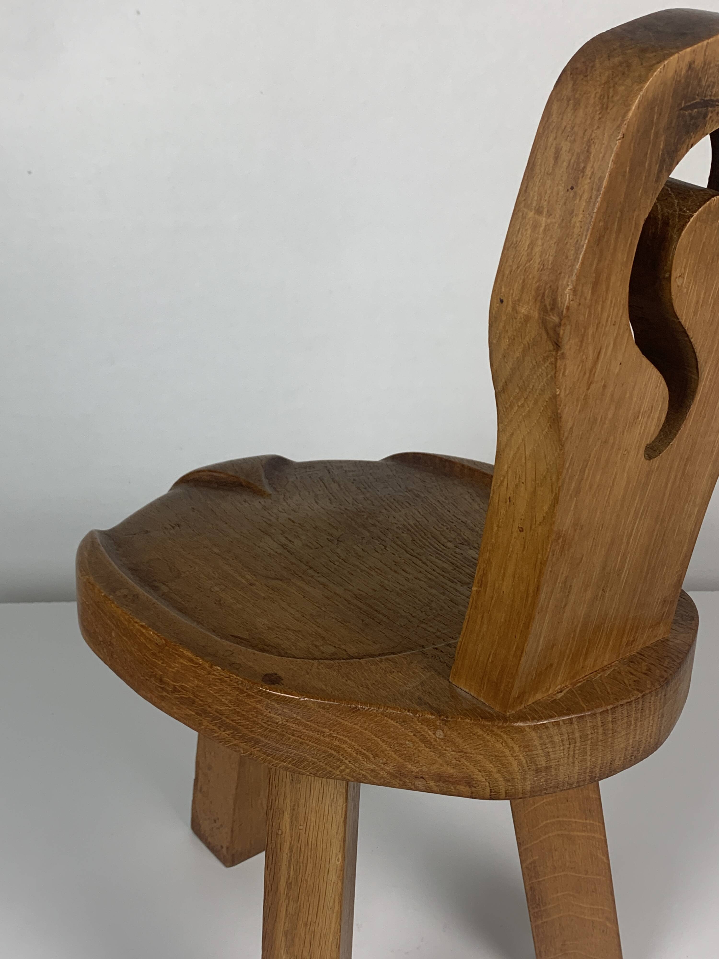 Sculptural Brutalist Chunky Tripod Stool in Oak, 1960s