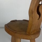 Sculptural Brutalist Chunky Tripod Stool in Oak, 1960s