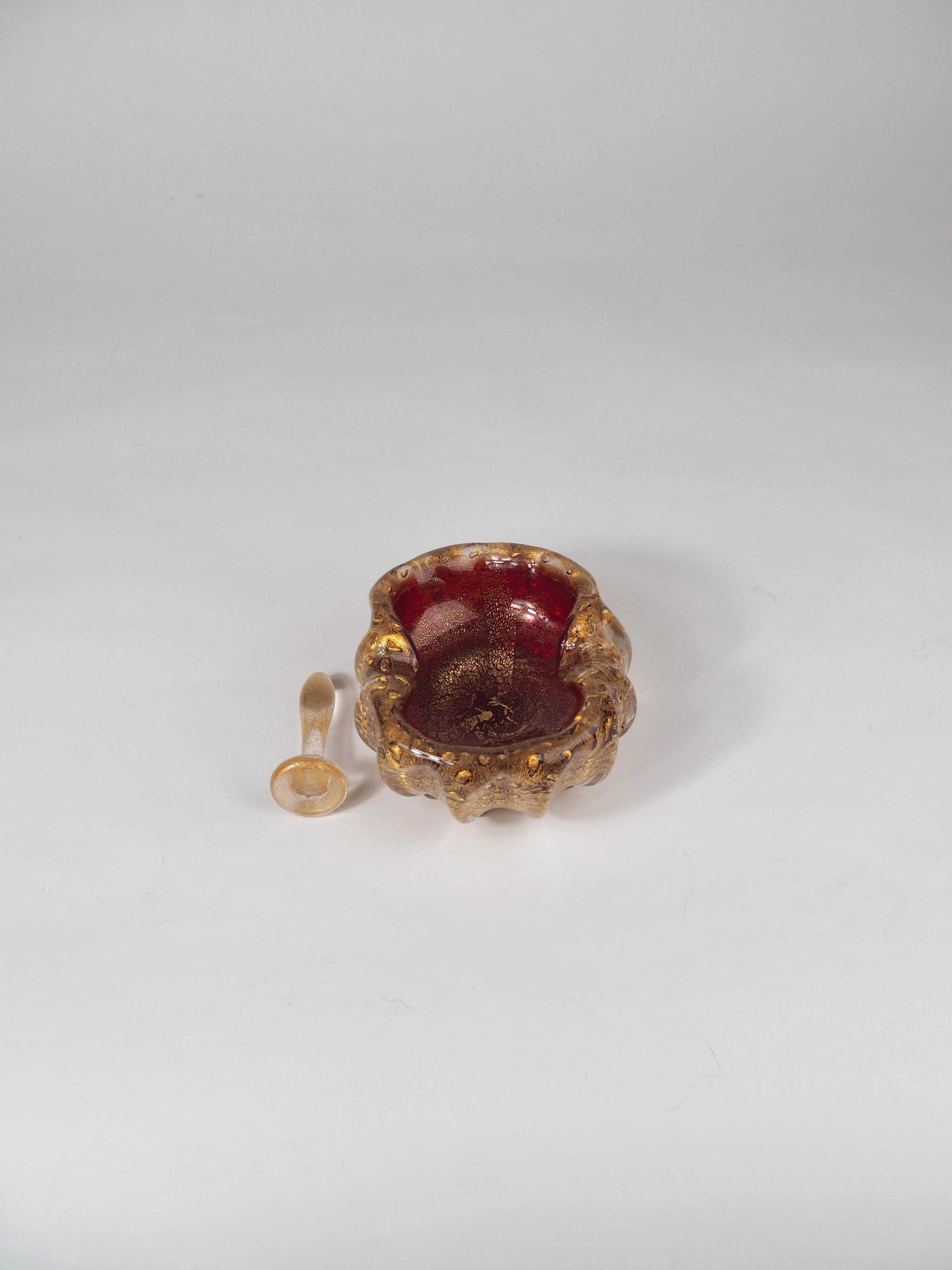 Barovier&Toso Murano "Cordonato d'Oro" Art Glass Bowl and Rare Glass Tamper
