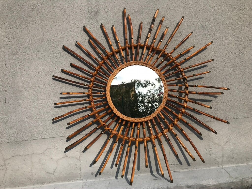 Miroir soleil rotin flammé 79cm