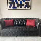 Vintage black leather Chesterfield sofa