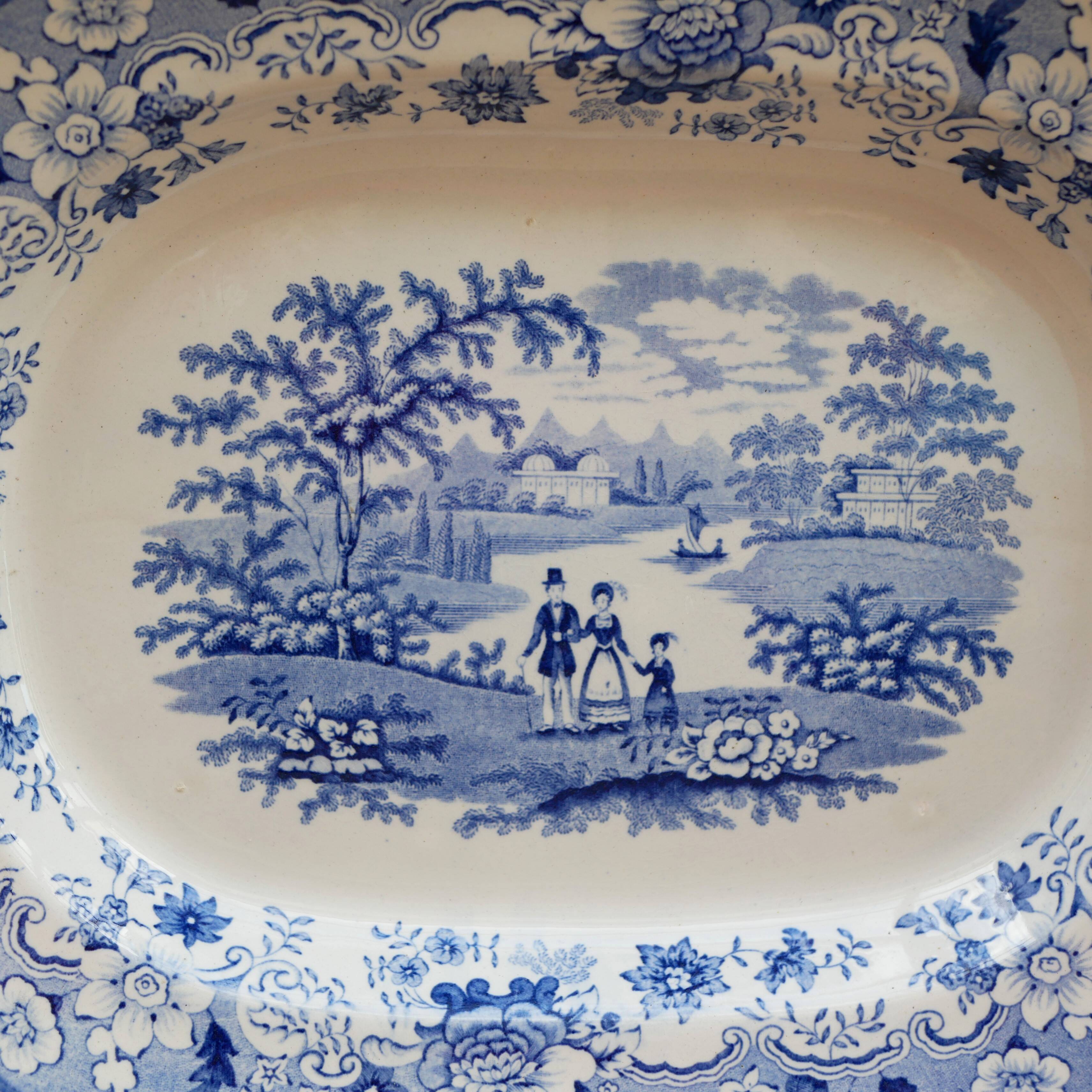 Plat à viande antique en grès du XIXe siècle représentant l'Eton College