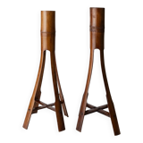 Two Vintage Beige Bamboo Candle Holders – Boho Organic Mid-Century Italian Design, 1960s