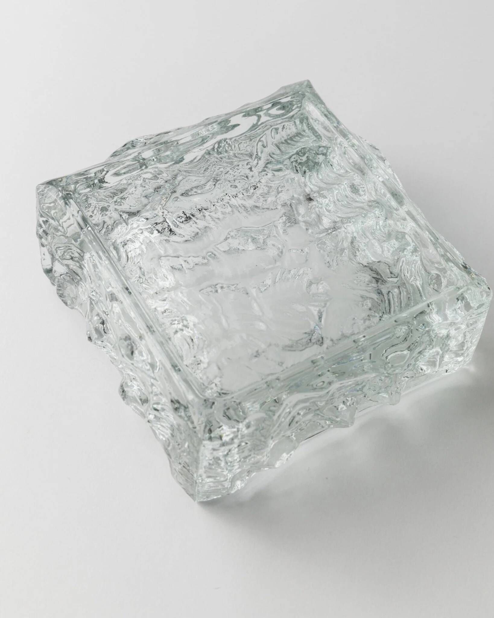 Large Vintage Murano Glass Ashtray - Transparent Glass with Ice Texture, Italian 1970s Design