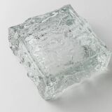 Large Vintage Murano Glass Ashtray - Transparent Glass with Ice Texture, Italian 1970s Design