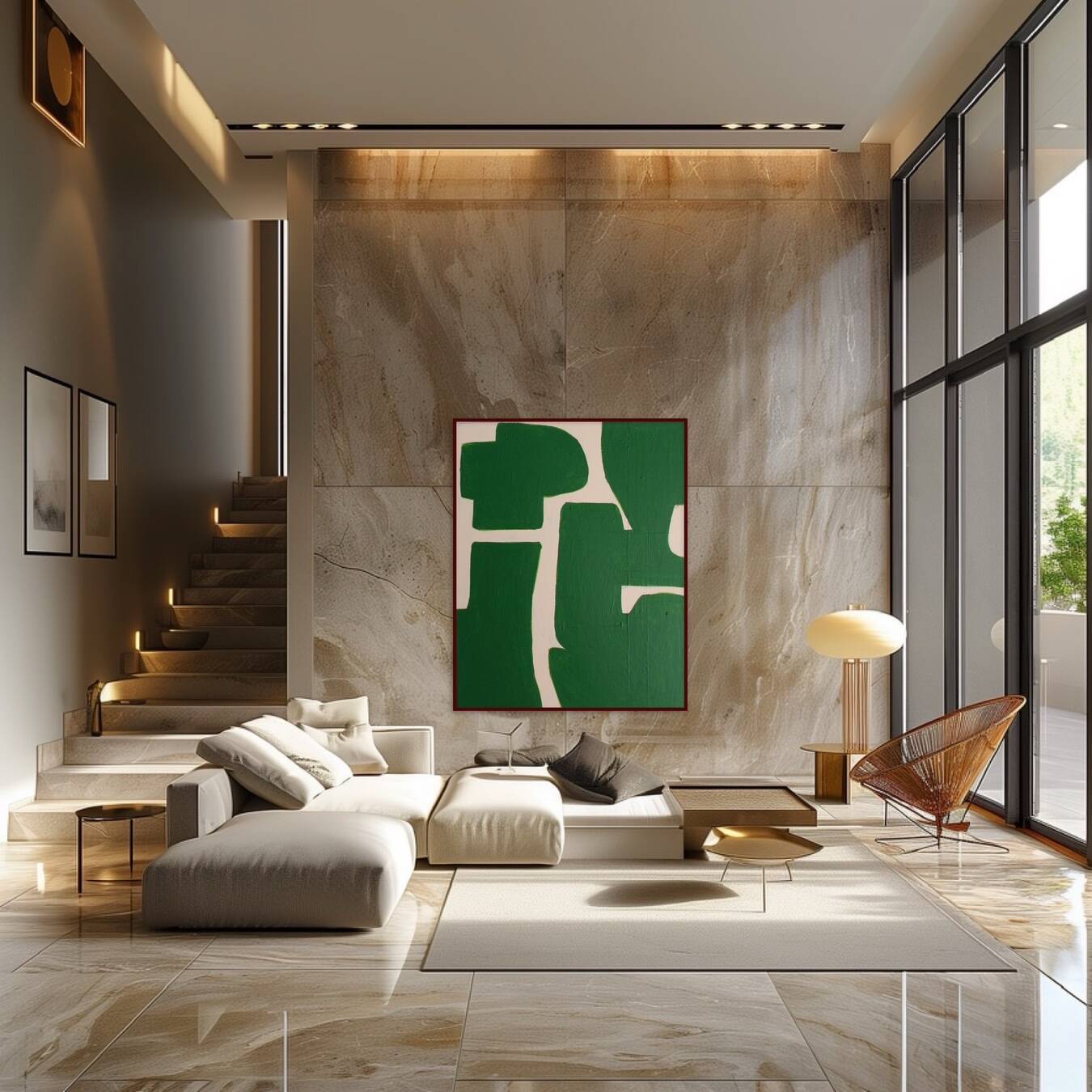 Abstract green art on a beige background.