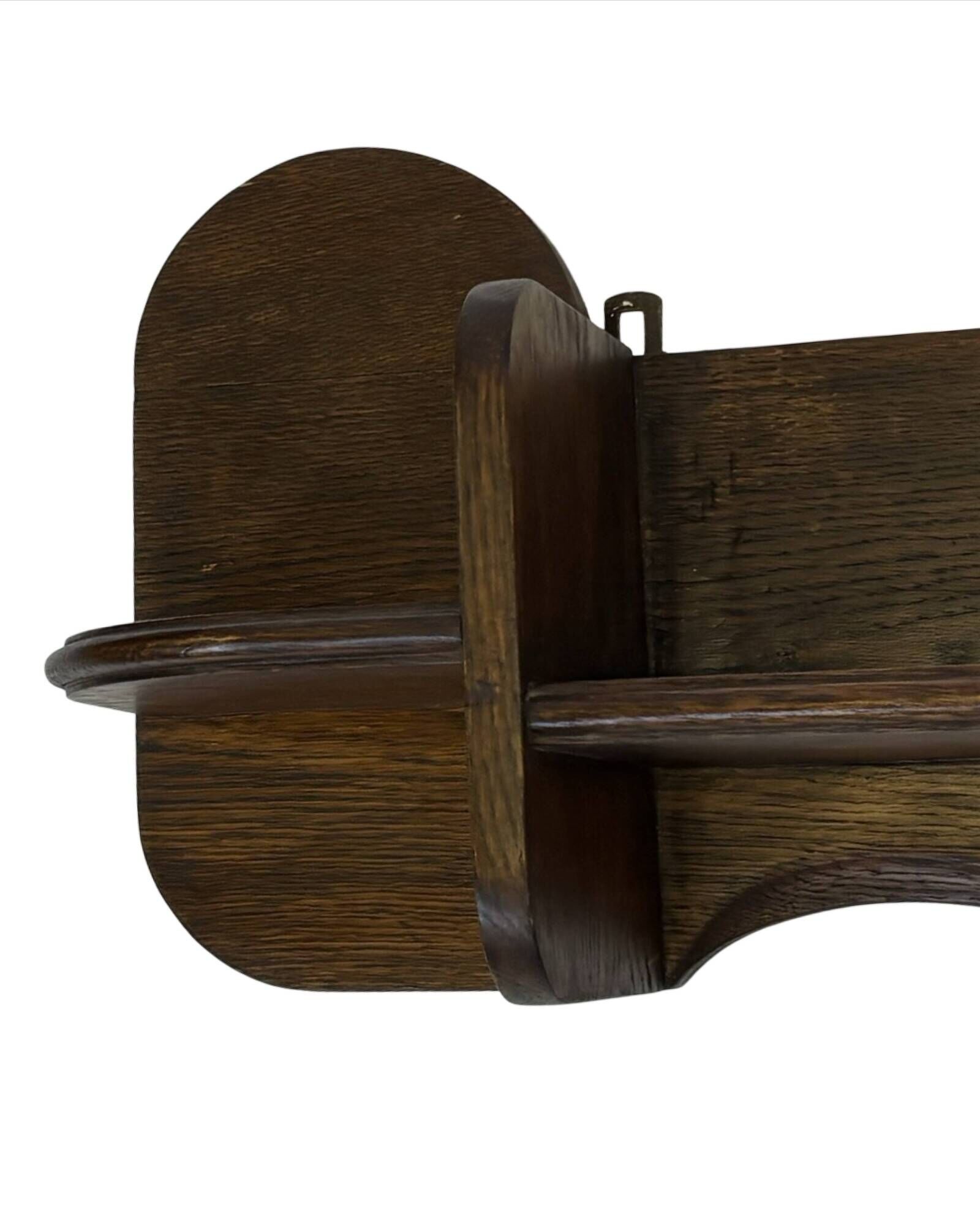 Vintage wooden wall shelve rack bookshelf in dark oak wood minimalist