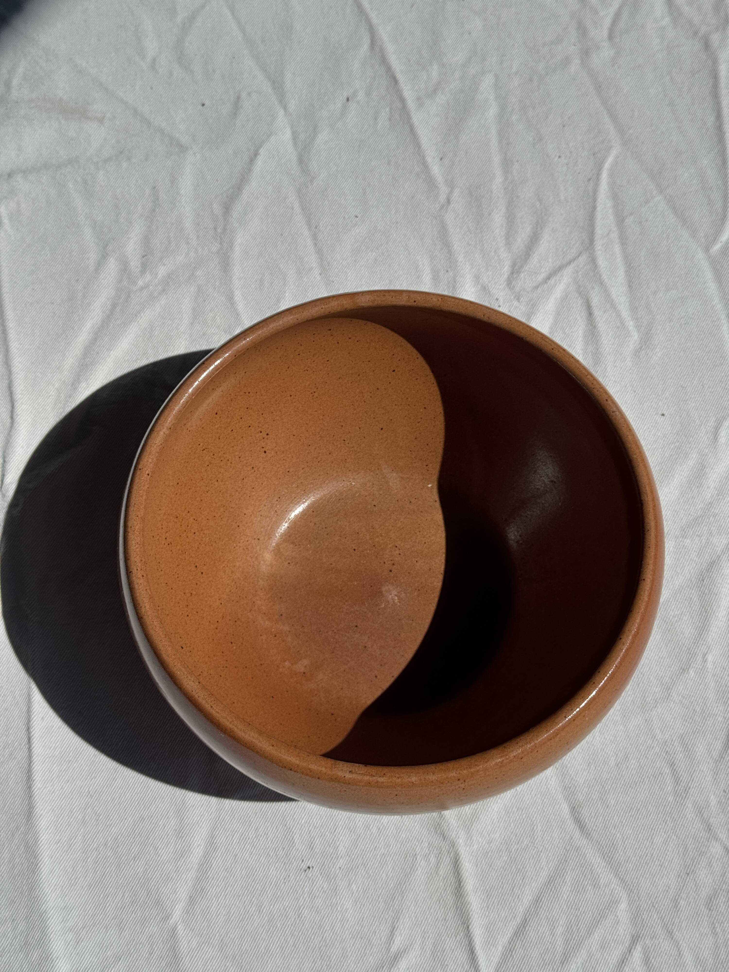 Large stoneware bowl Digoin Grès Pots France brown orange D21
