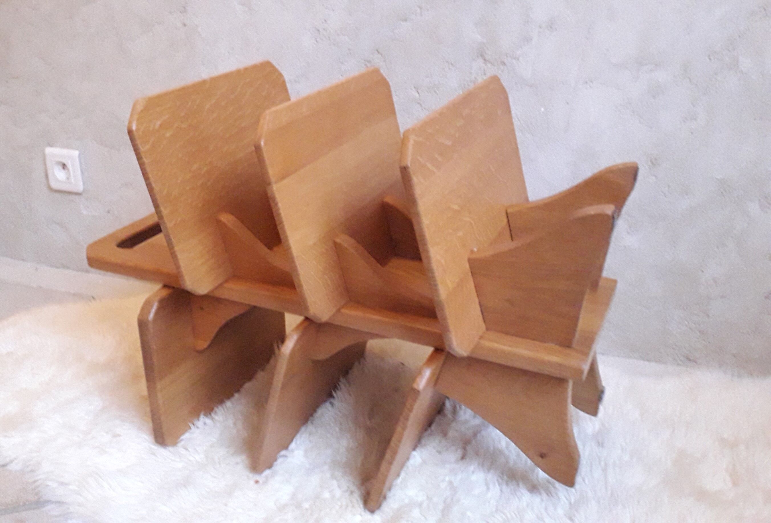 Solid oak bookcase magazine holders 80s