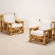 Pair of Bamboo Armchairs, Pierre Frey Cushions, French Work, circa