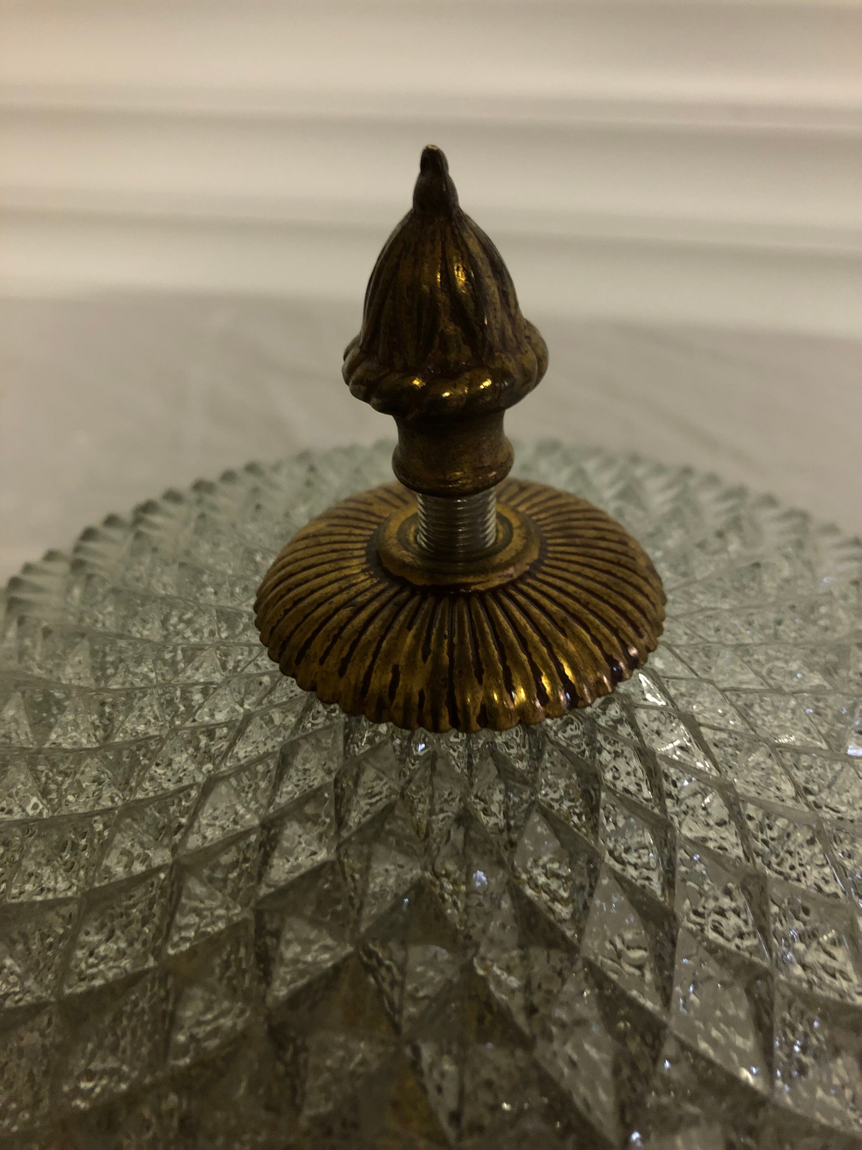 Brass ceiling lamp and vintage glass