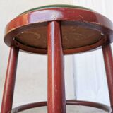 Vintage Irish Pub Stool: Green Leather Seat, Bentwood Thonet Style