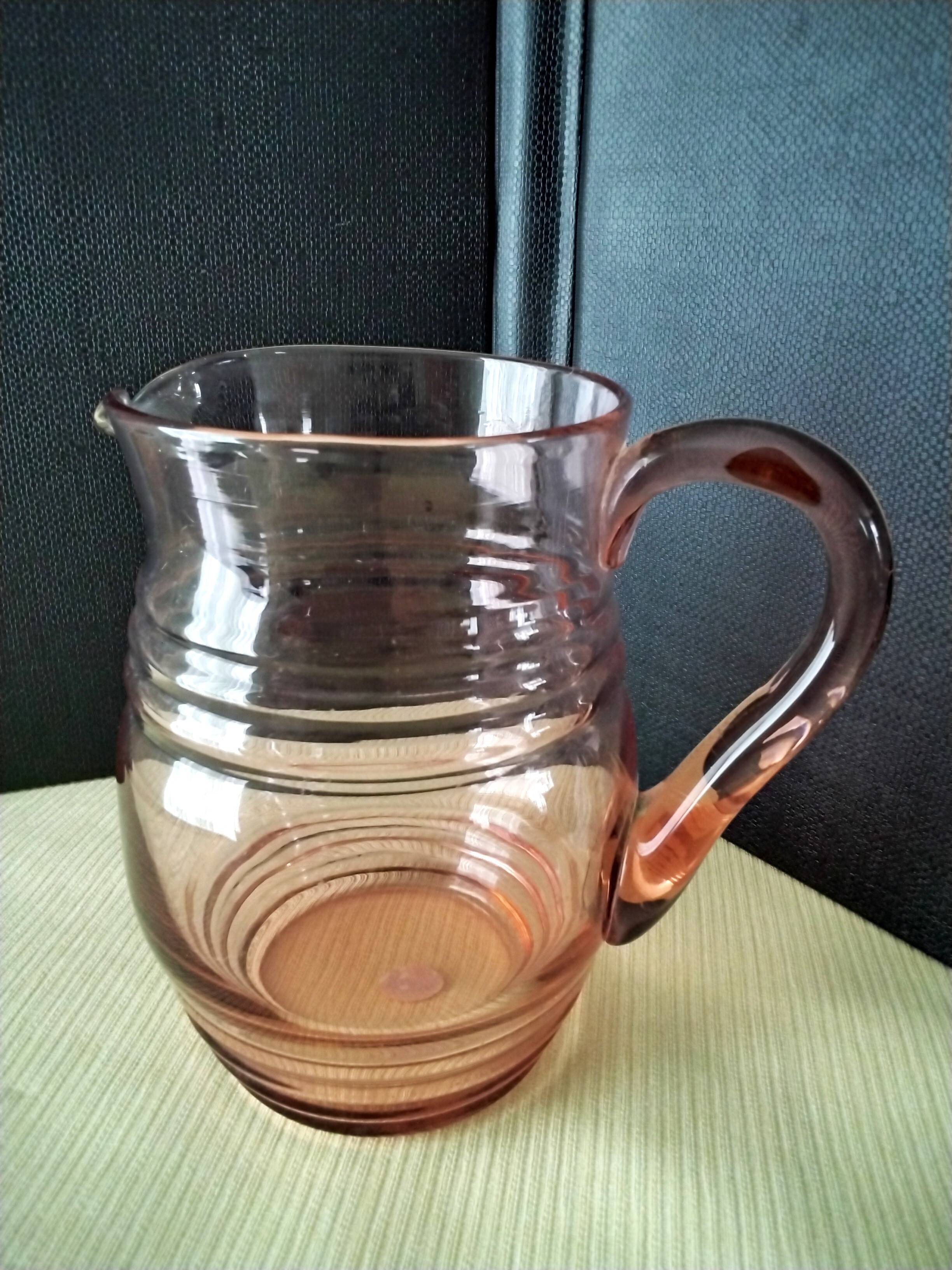 Vintage water carafe, pink glass jug 1.45 L