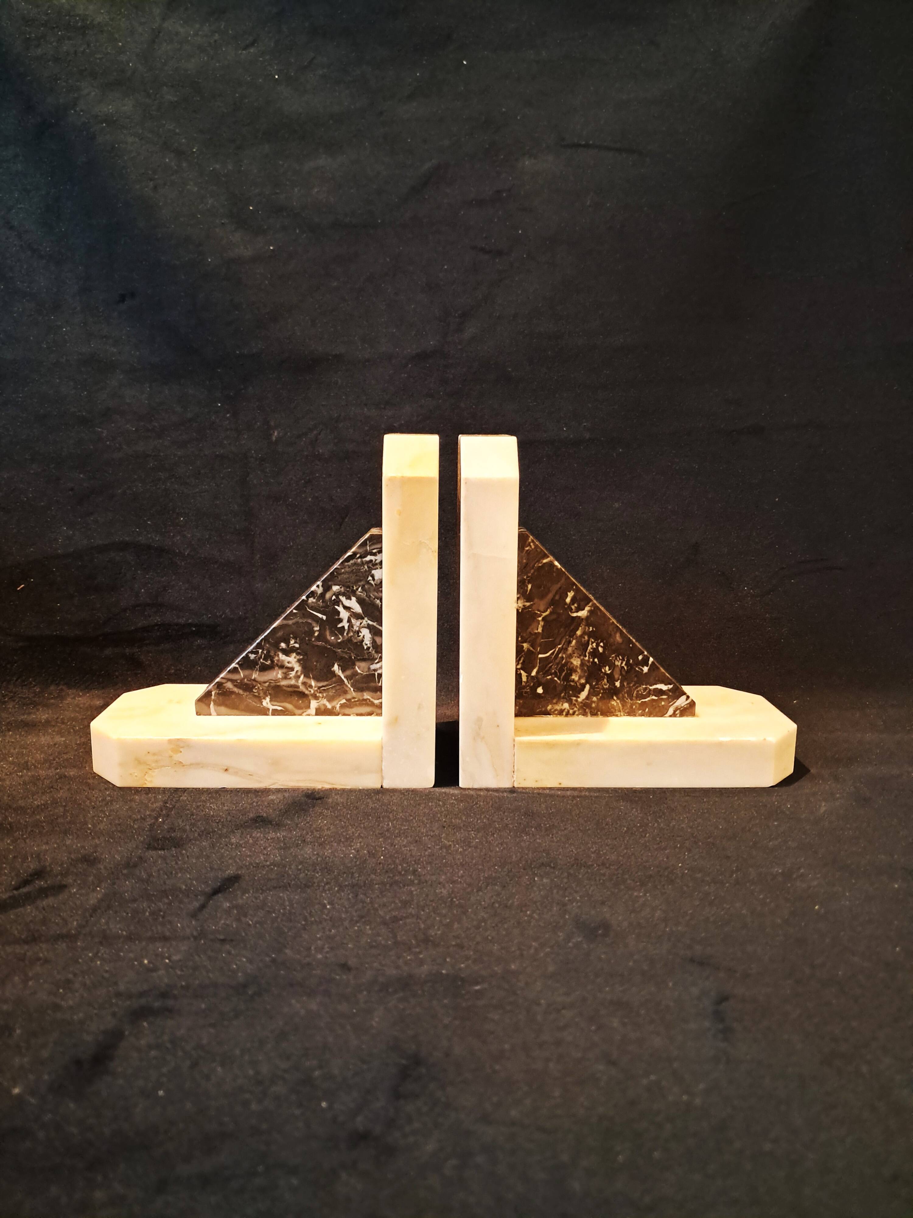 Pair of art deco bookends in black and grey marble