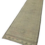 Hand-knotted vintage turkish beige runner rug 86 cm x 354 cm